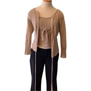 BCBGMaxAzria Collection Knit Cardigan Set, Tan, Large & Medium
